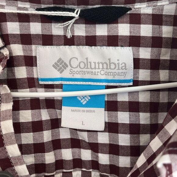Columbia Brown White Checks Long Sleeve Button Down Shirt Men's L Outdoor Camp - Picture 2 of 6